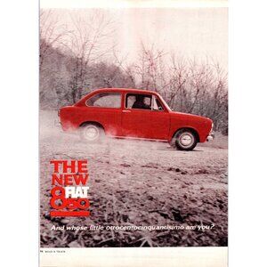 1964 Fiat 850 2 Door Vintage Print Ad Italian Import Car Winter Time Wall Art